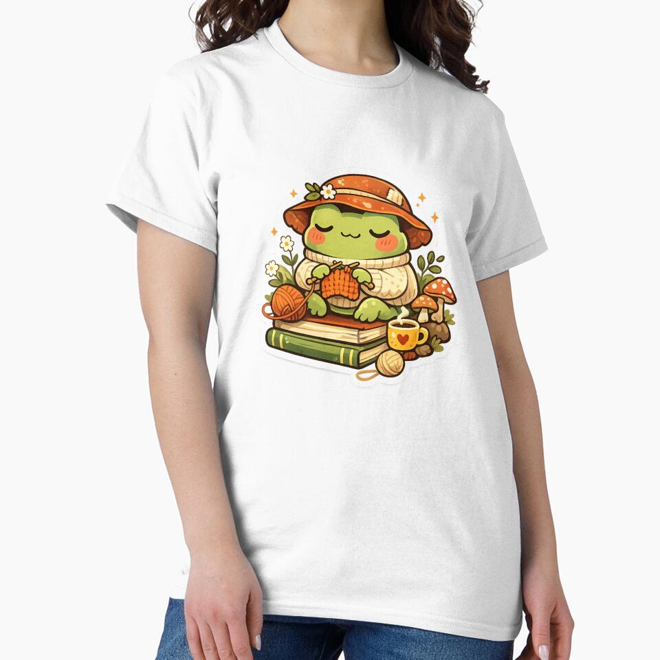 Cozy Knitting Frog Sticker - Cute Cottagecore Kawaii Frog by FluffiPopo