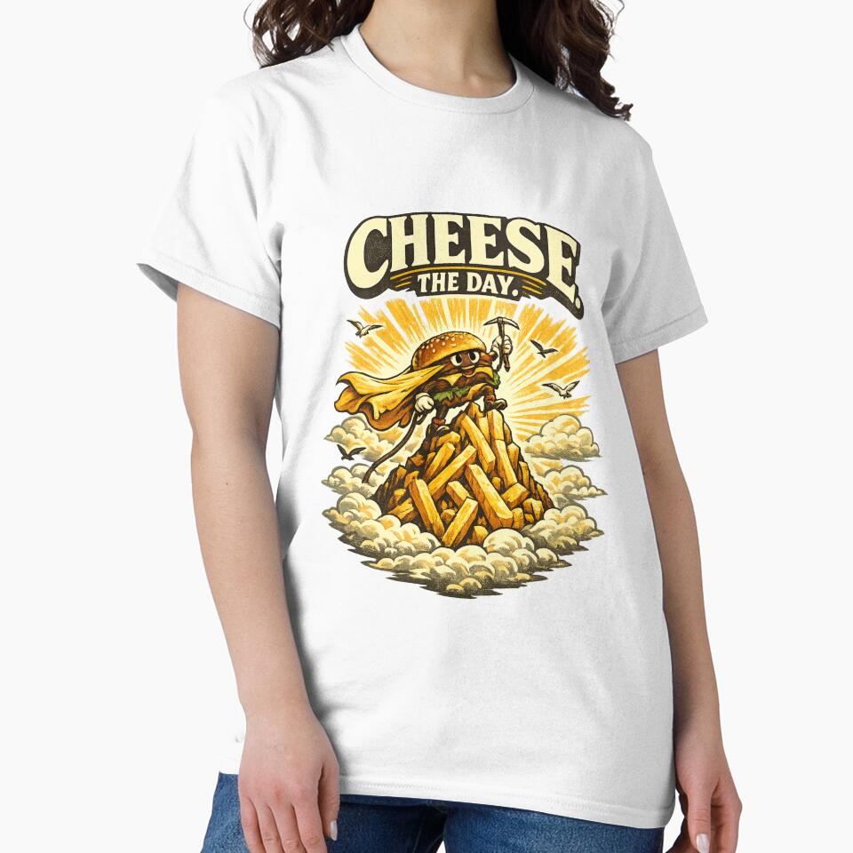 Cheese The Day Funny Burger Mountain Vintage Graphic T-Shirt & Sticker by irfanshikh