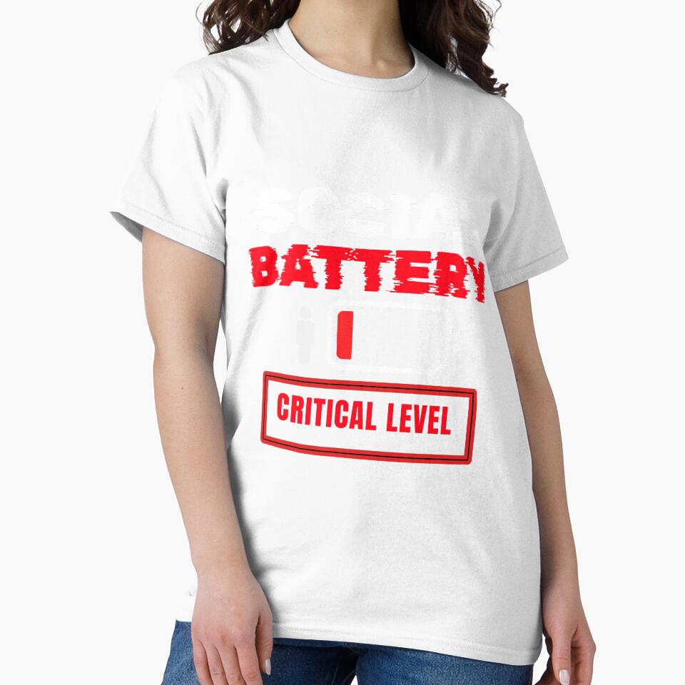 Social Battery Critical Level Funny Introvert Humor T-Shirt by DirectiveOffice