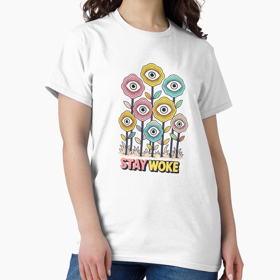 Stay Woke Trippy Flower Eye Psychedelic Design by SoftSproutstu