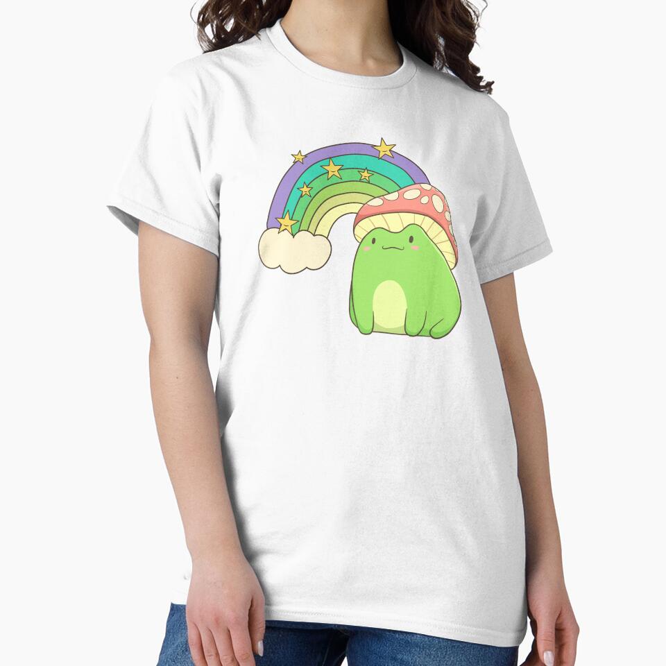 Cottagecore Frog With Rainbow, Toadstool Mushroom Hat by Delightfully Cynical