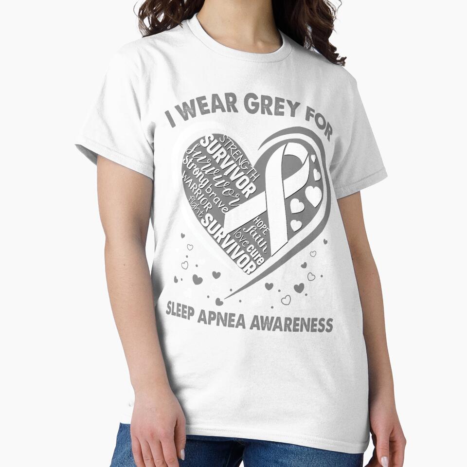 I Wear Grey For Sleep Apnea Survivor Heart Ribbon by heppenp