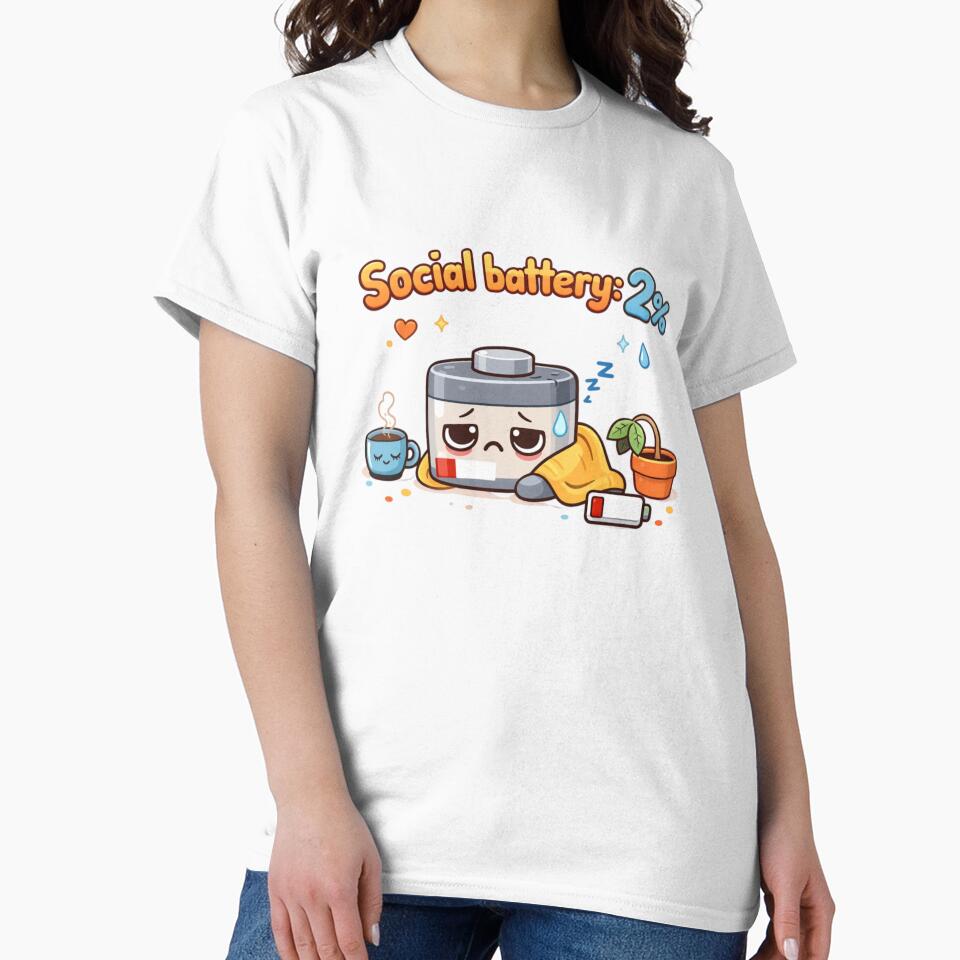 Social Battery 2% Cute Cartoon Introvert Design by Sanika arts