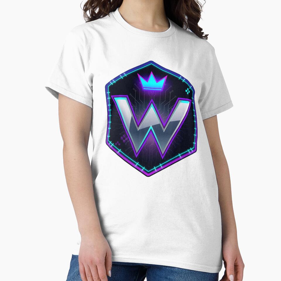 Hexagon crown letter W esports emblem chrome neon gaming badge winner logo by icemanphotos