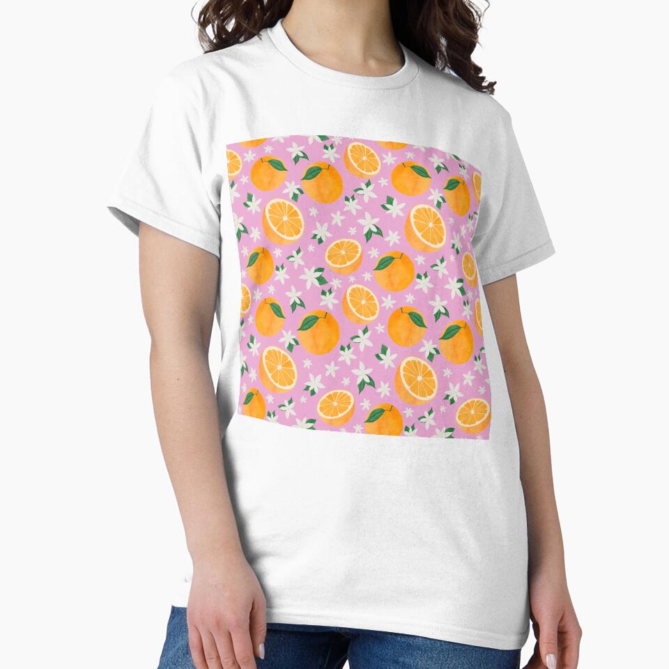 Oranges and Blossoms Pattern | Citrus Fruit on Pink Background | Cute Aesthetic Floral Fruit Design by Pink Mint
