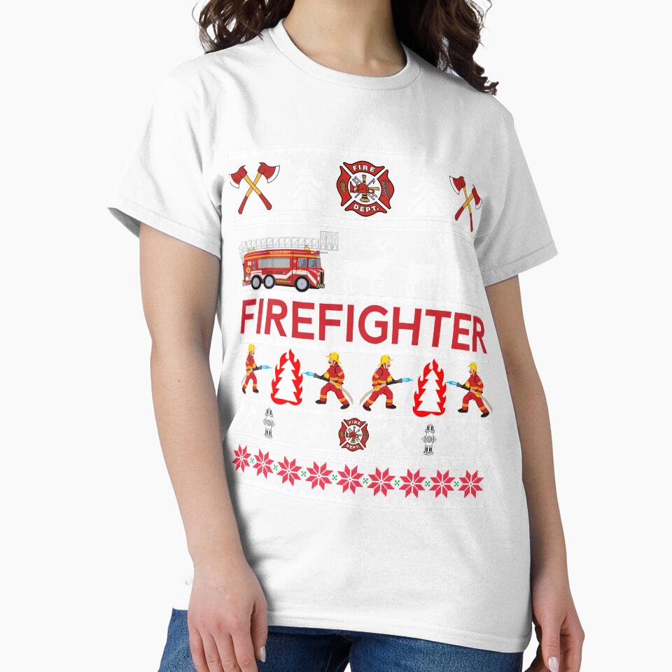 Firefighter Ugly Christmas Sweater Tee Shirt Gifts by mrsmitful