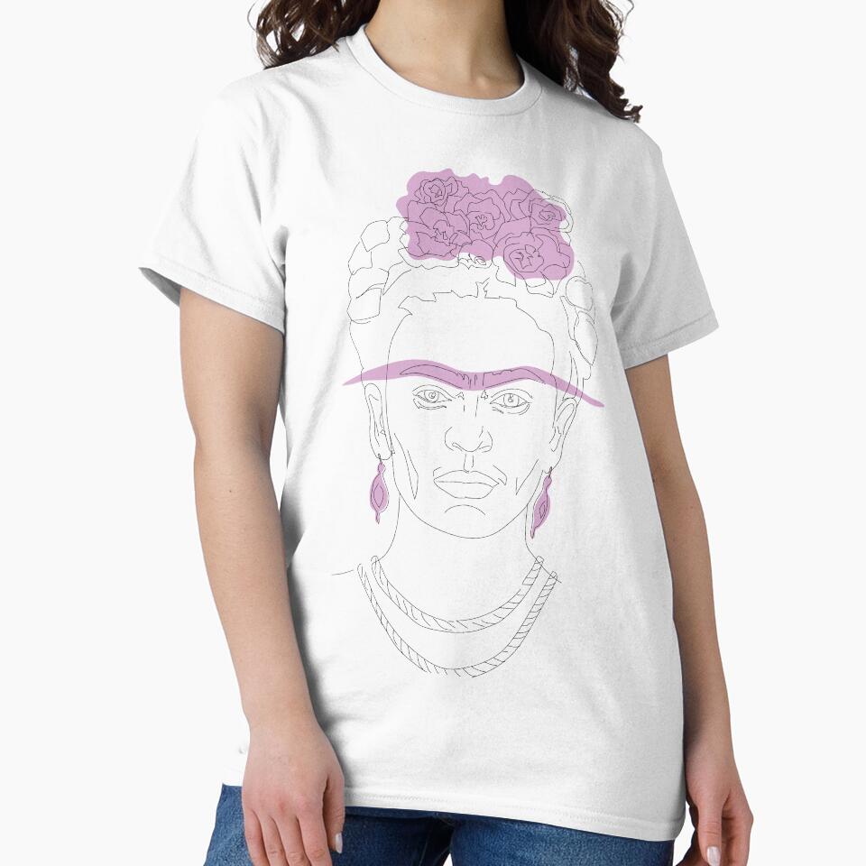 Frida Kahlo Minimalist Line Drawing with Pink by FusionStudio