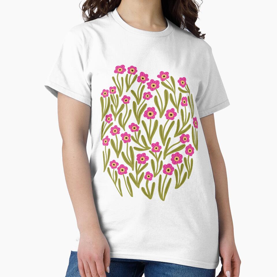 Cute minimalist ditsy flowers in cream, pink and green by Illustrated by Nat