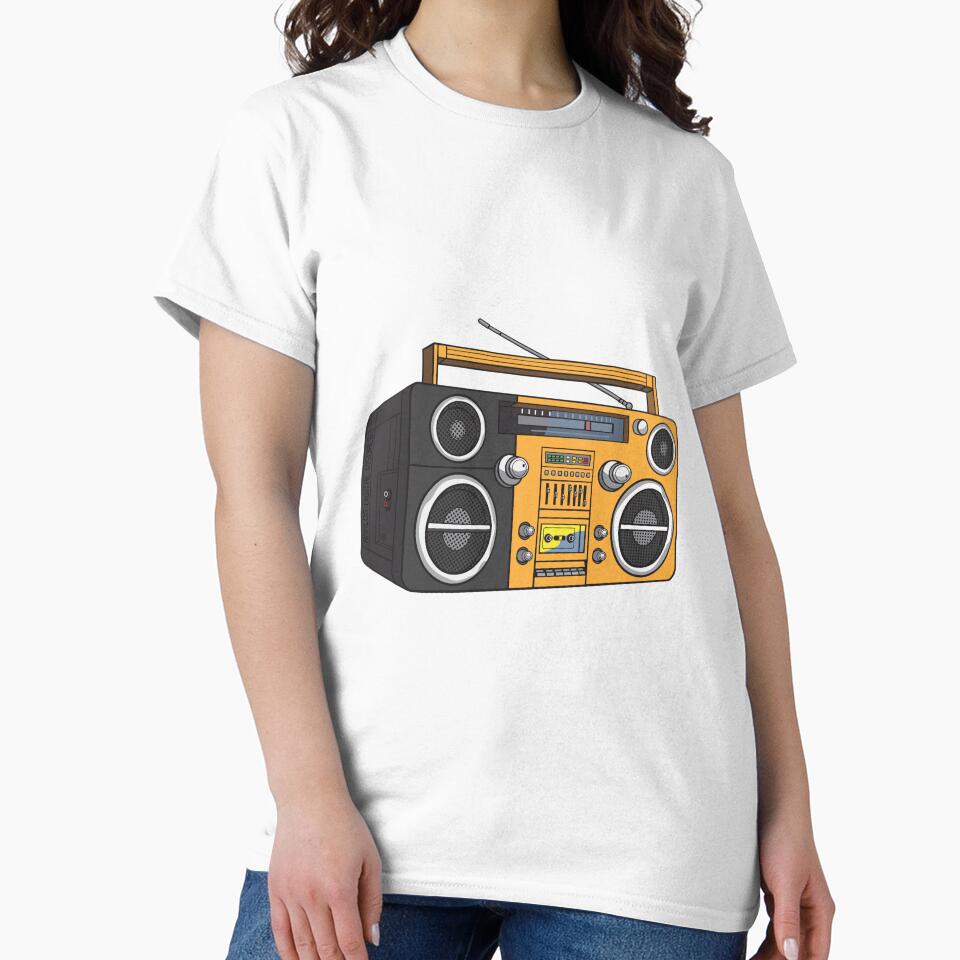 Vintage Boombox Hip Hop Graphic Tee (Yellow Orange + Ship Gray Colorway) – Old School Ghetto Blaster Y2K Streetwear T-Shirt by analogdigitalvz