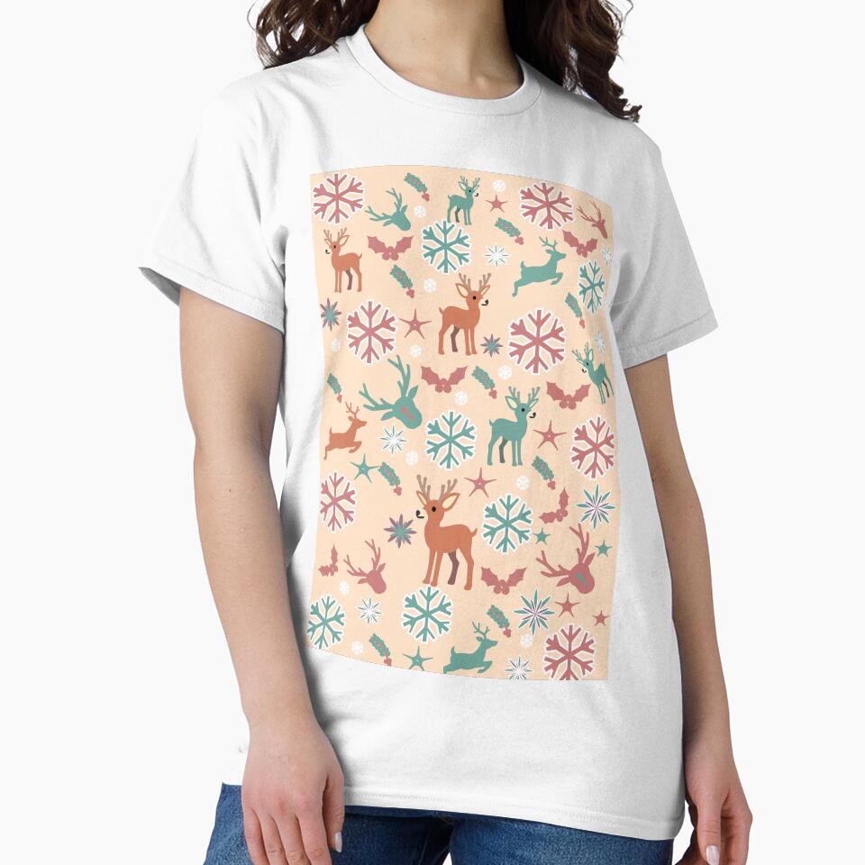 Cute Reindeer Christmas Pattern | Modern Pastel Holiday Snowflake Design by HopeAndHustle