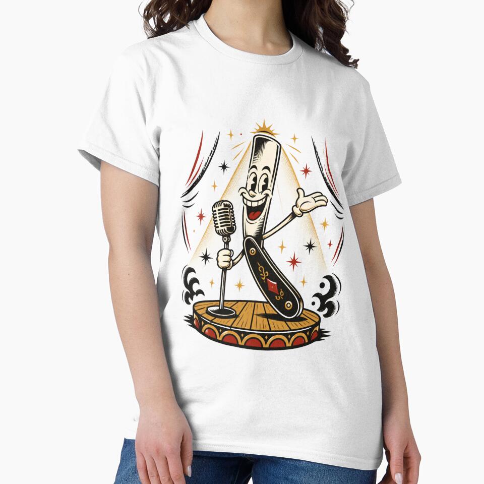 Funny Retro Cartoon Straight Razor Singing on Stage Design by Barber MD Culture