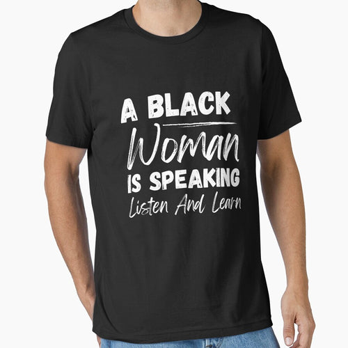A black woman is speaking Listen and learn black history month t-shirt by demiano-shirt