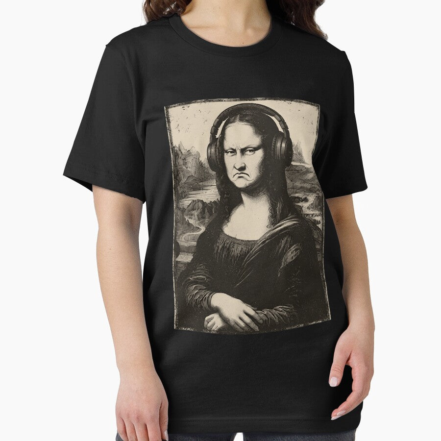 Mona Lisa Bass Face With Headphones Funny Music Art by PixlCrypt