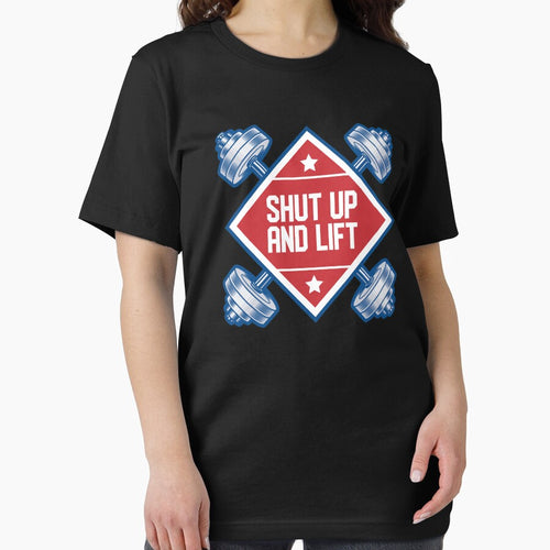 "Shut Up And Lift" Workout Gym Strength Weightlifting Design by festivalshirt