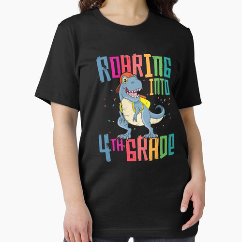 4th Grade T Rex Roaring Back to School T-Shirt Dinosaur Boy by 14thFloor