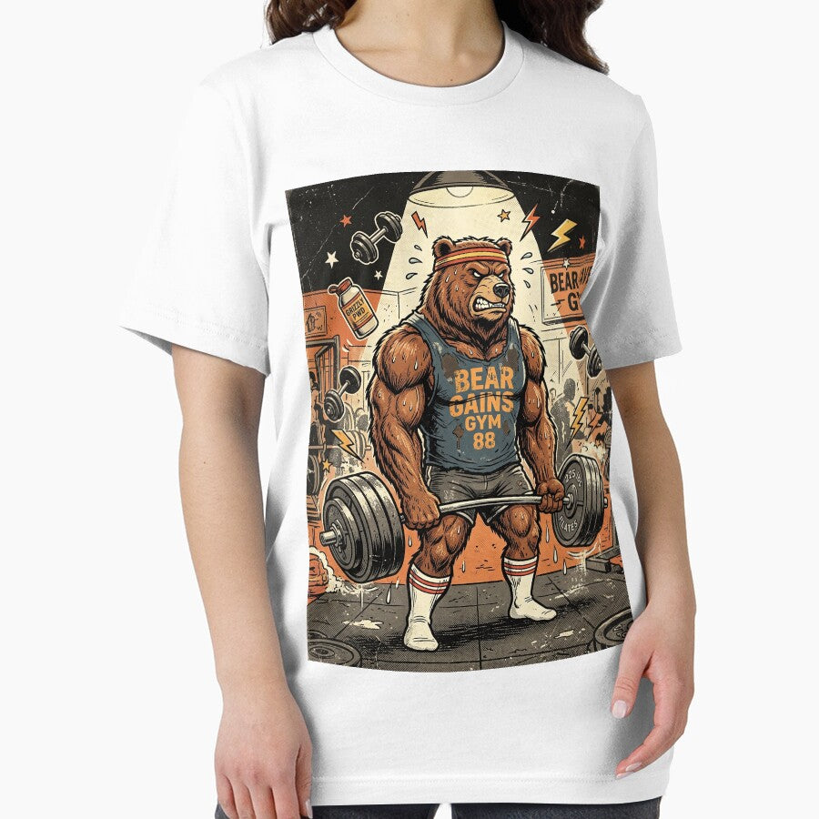 Retro 80s Gym Bear Funny Workout Vintage Fitness Humor Bear Tshirt by EliasMan
