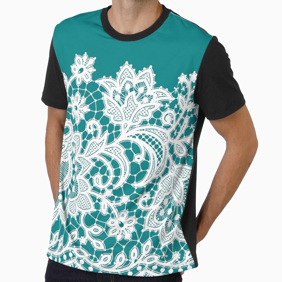 LACE teal blue white by Delinda Graphic Studio