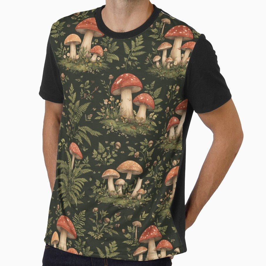 Dark Cottagecore Forest Mushroom Pattern – Vintage Botanical Woodland Design by Creativeeworld777