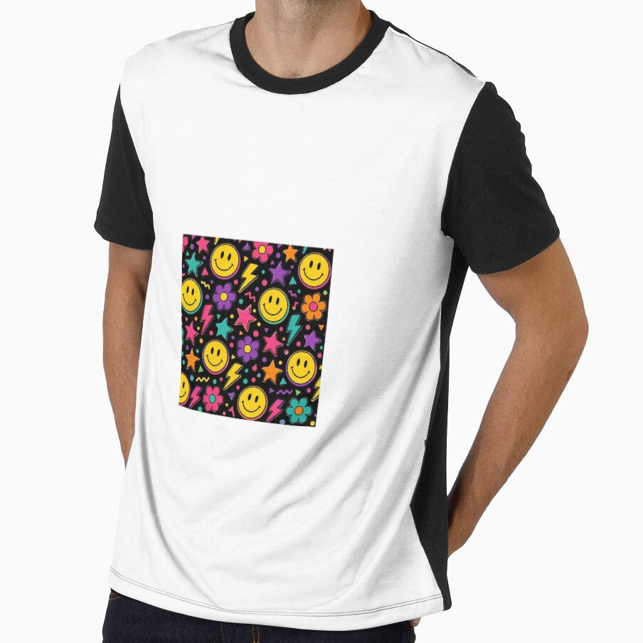 Retro Smiley face pattern | Colourful 90s Tee by TheGiggleGrid