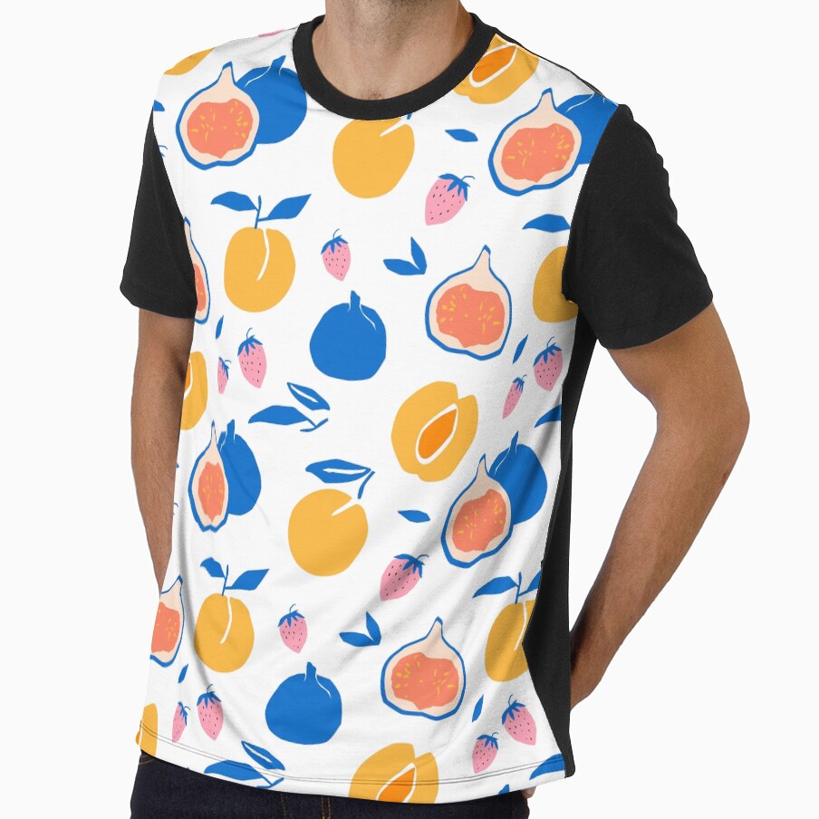 Bold Retro Peach Apricot Fig Strawberry Summer Fruit Pattern — Modern Cutout Style by TangoCharlieNZ