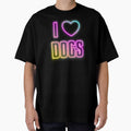 Neon Retrowave Outrun Text and Heart Icon - I Love Dogs by dylanxh