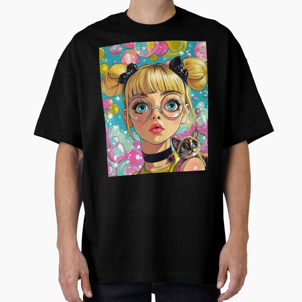 Bubbles powerpuff girls with a cat by Mystic Wild Studio