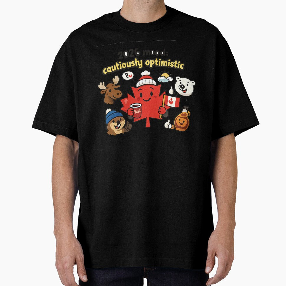 2026 Mood: Cautiously Optimistic – Cute Canadian Maple Leaf Illustration by mocci10