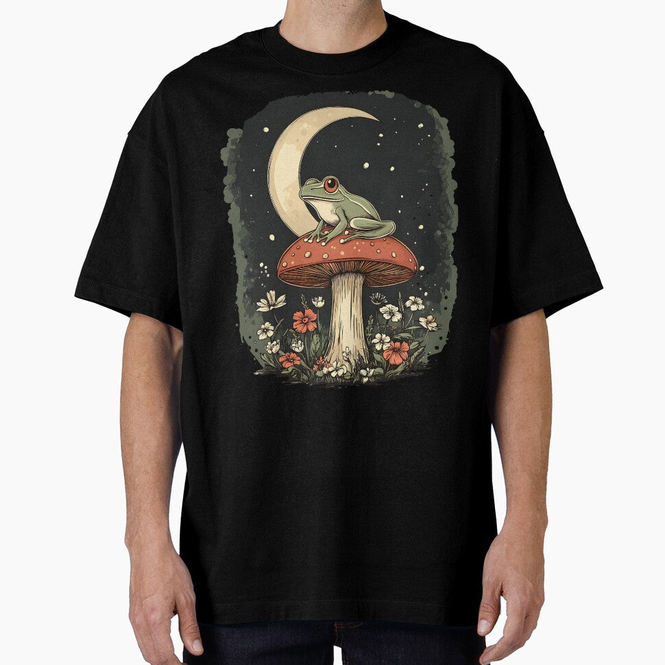 Whimsical Frog on Mushroom Moon Cottagecore by Nyx Creates