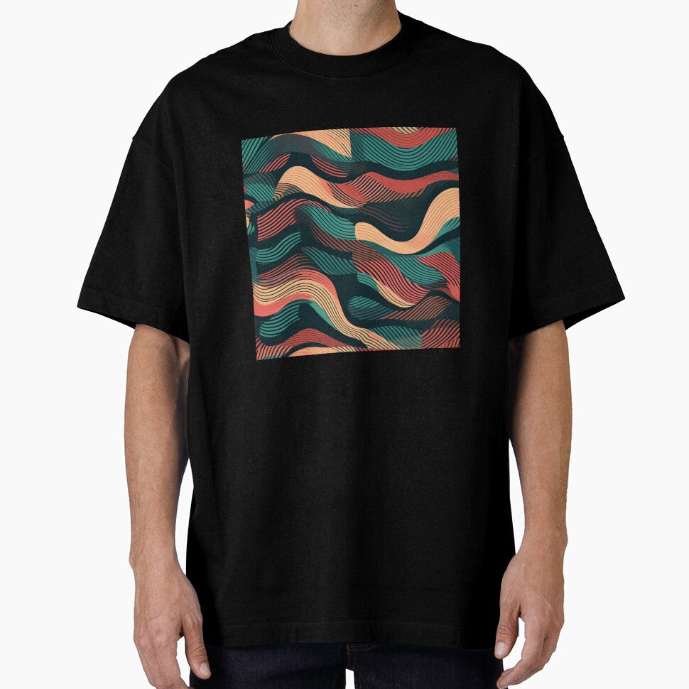 Retro Wavy Line Pattern – Vintage Abstract Flow Design in Teal and Coral by PaintbrushPlace