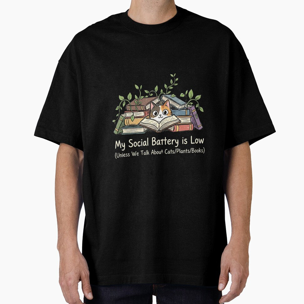 My Social Battery Is Low | Funny Introvert Cat, Books & Plants by blakfrog