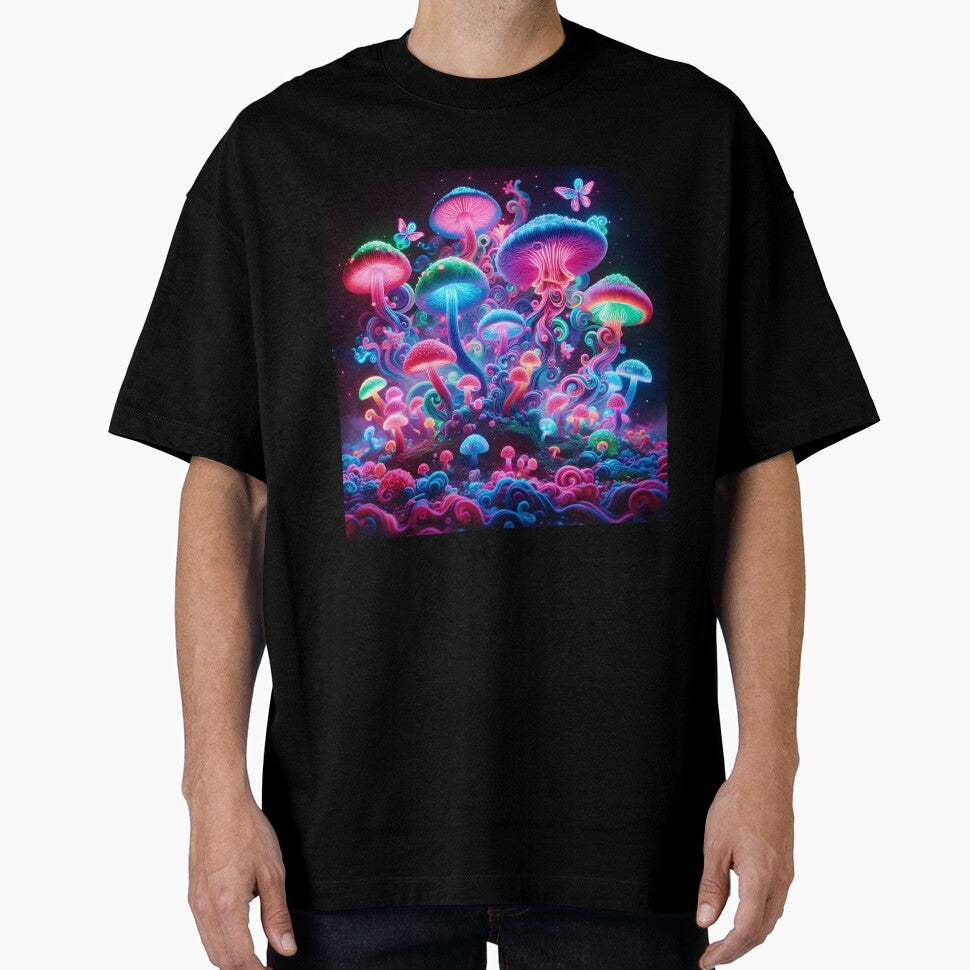 Neon Psychedelic Mushrooms - Trippy Glowing Fantasy Forest by Sybille-Yates
