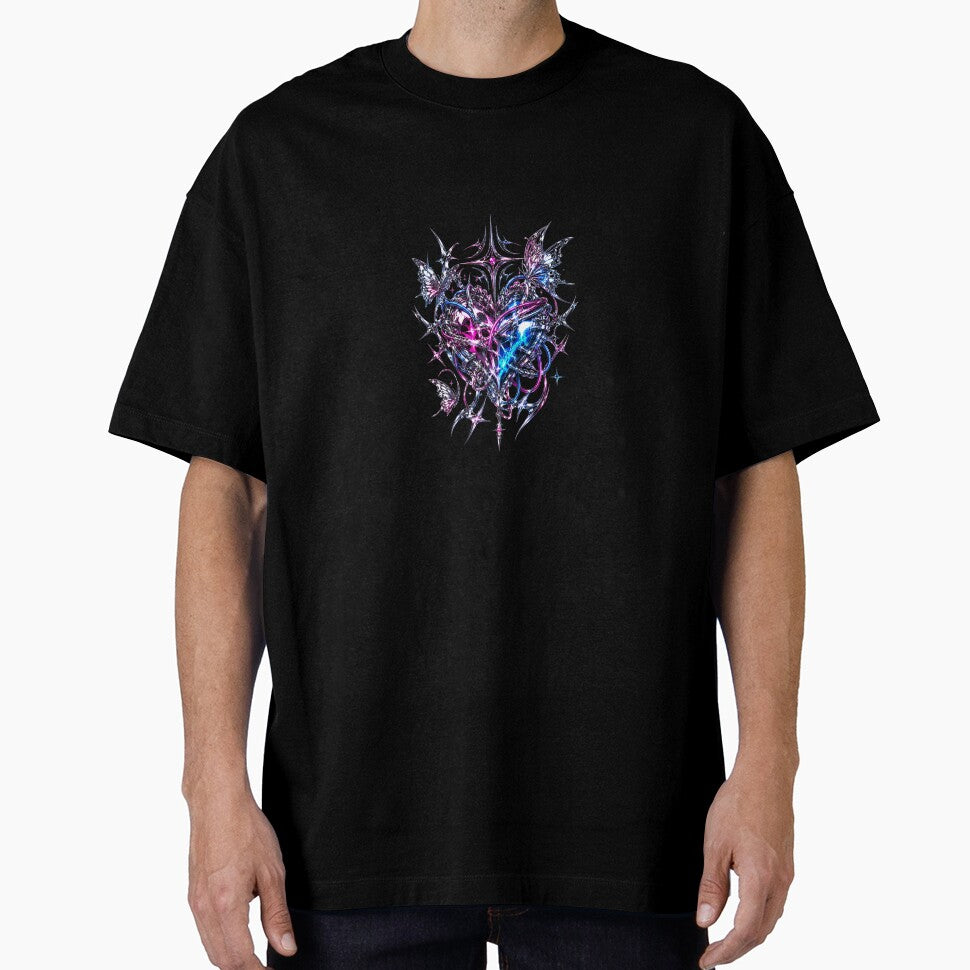 Cyber Heart - Edgy Y2K Liquid Chrome Tribal Graphic by liamquynh34