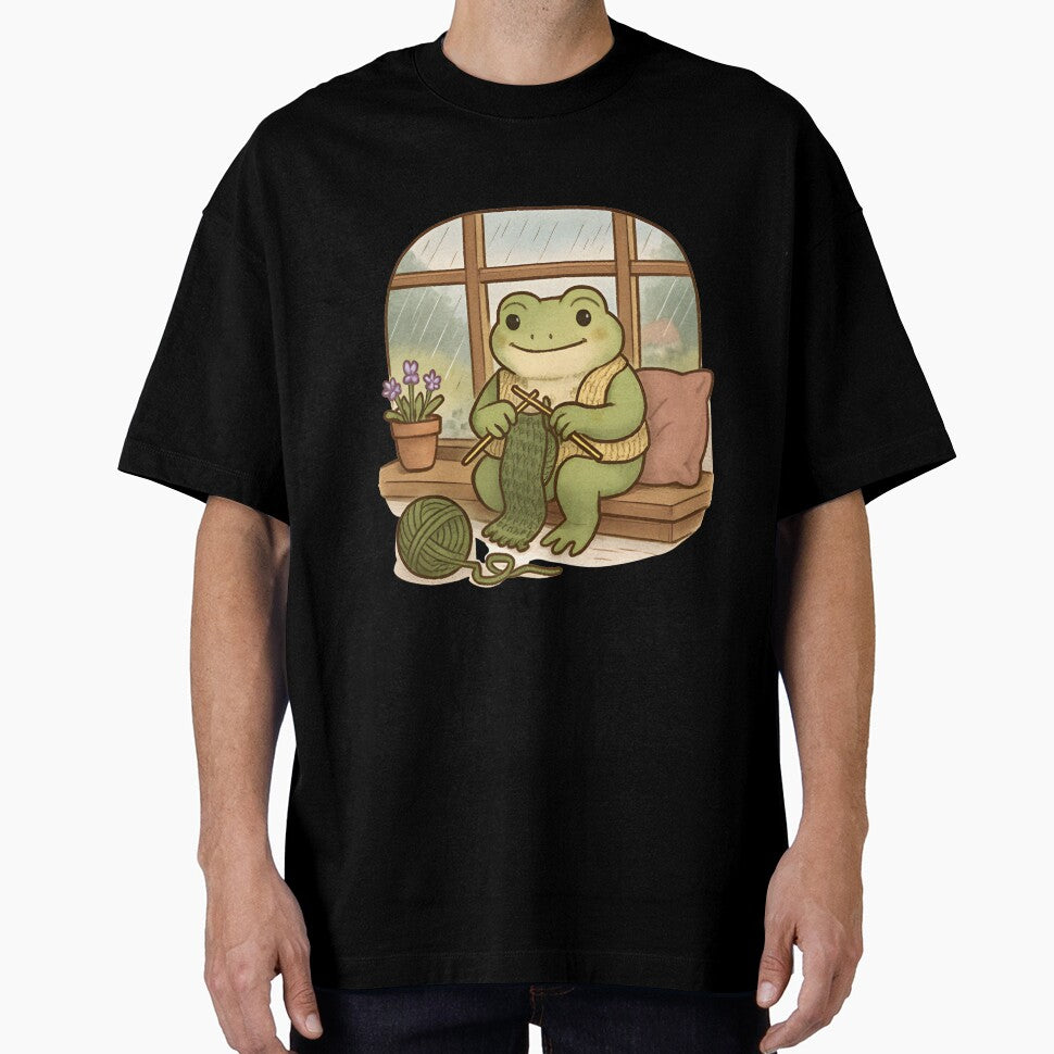 Cottagecore Frog Knitting by the Window by SignumShop