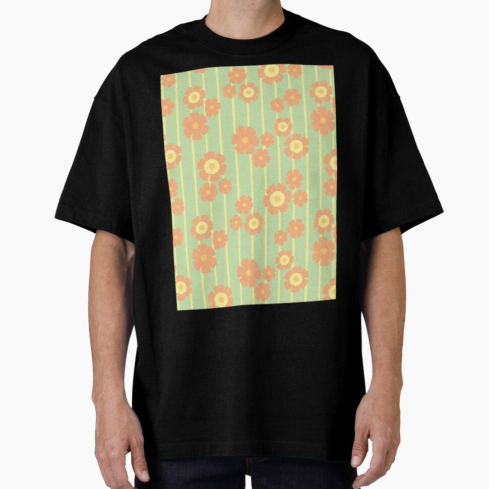 RETRO FLOWER STRIPES ORANGE AND GREEN by blomastudios