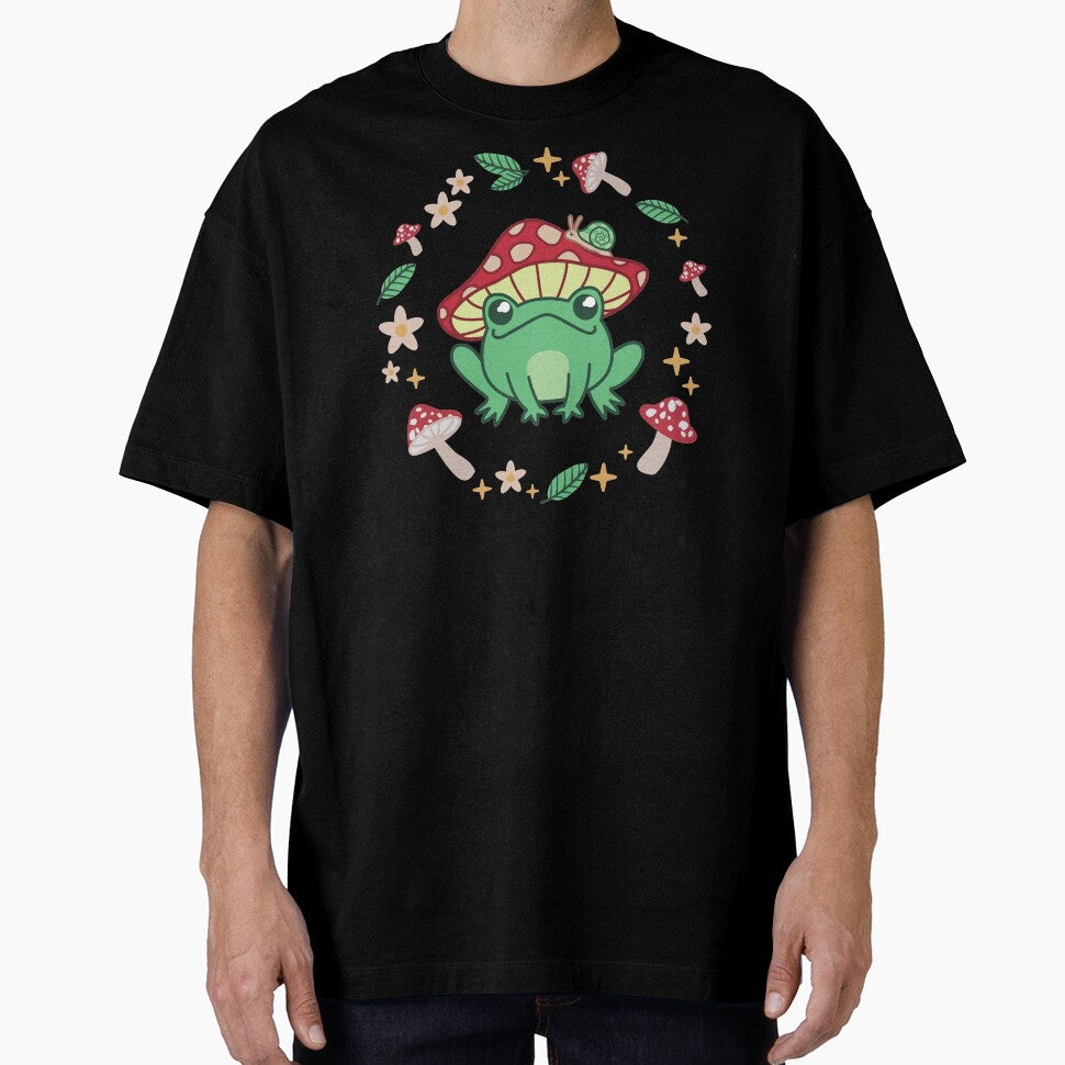 Cute Cottagecore Frog In Red Mushroom Hat - Goblincore Fly Agaric Froggy with Snail by ShyOwlet