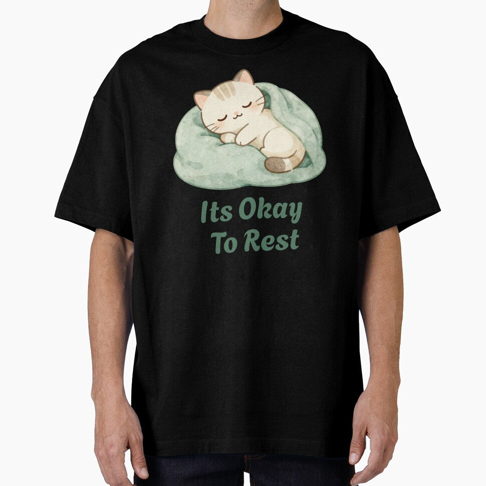 It's Okay To Rest | Cute Cat Mental Health Affirmation Sticker | Self Love Gift | Encouraging Quote Sticker by Davestre Designs