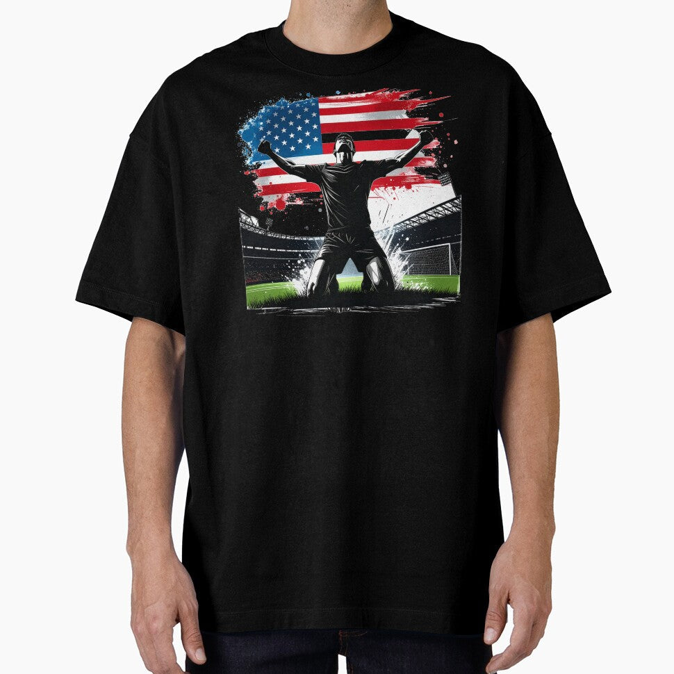 USA Soccer Player Goal Celebration — American Flag Football Fan by icemanphotos Unisex , , , Long Sleeve Tee