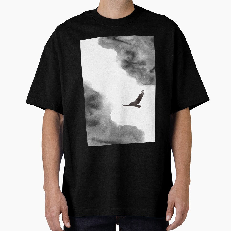 Watercolour landscape in black and white. Minimalist art bird. Abstract bedroom decor. by VDistractions