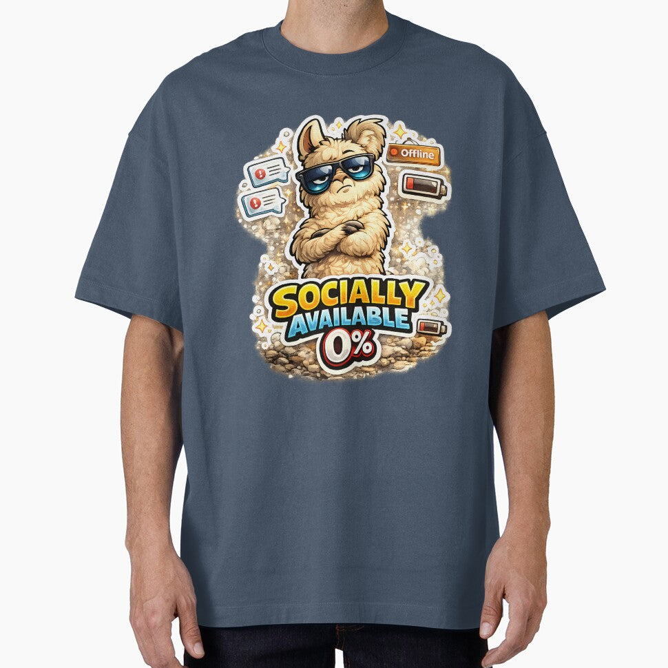 Socially Available 0% Funny Llama Introvert Meme Sticker – Sarcastic Social Battery Animal Design by lazygum