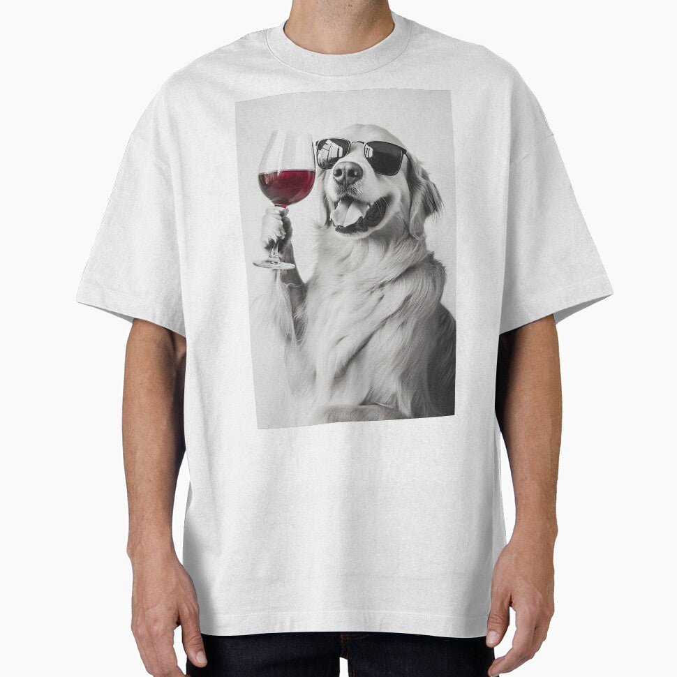 Golden Retriever Dog Drinking Red Wine & Wearing Sunglasses by CheekyAnimalz