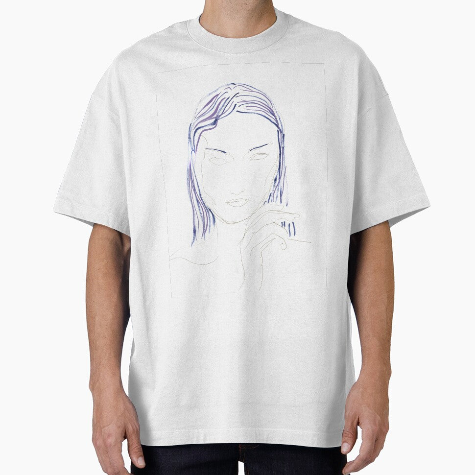 Woman Face Drawing Art Print — Blue Ink Line Art by essentialink