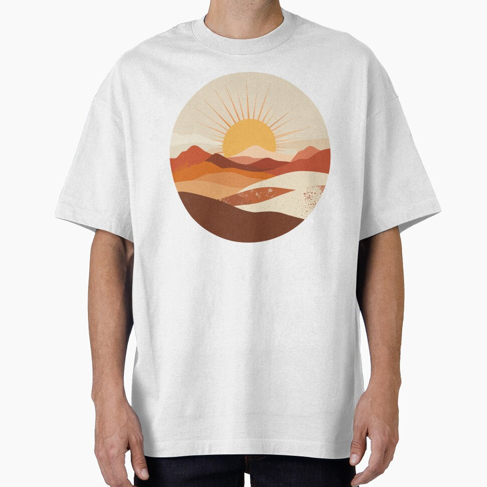 Boho Desert Horizon Wall Art - Mid Century Modern Sunset Circle Print by BestChoiceService