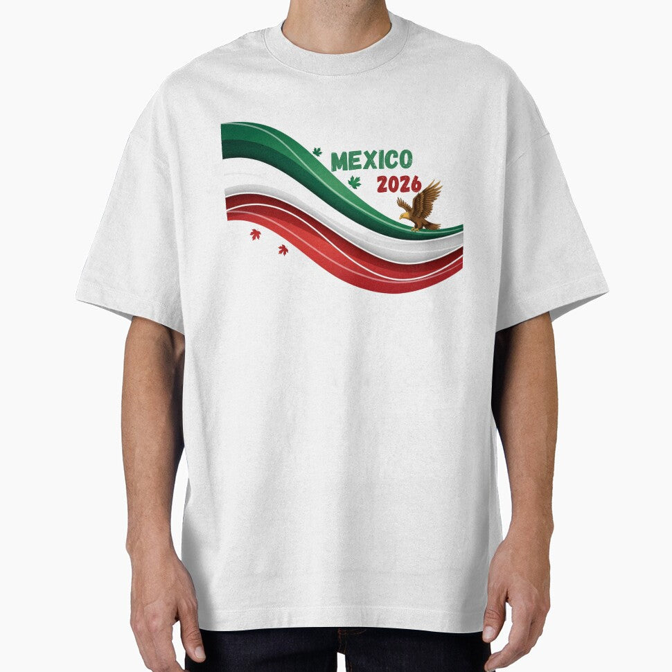Mexico 2026 Soccer Fan & Sticker - Waving Flag with Eagle Design.(Camiseta y Calcomanía México 2026 - Diseño Bandera y Águila para Aficionados al Fútbol) by printeGear