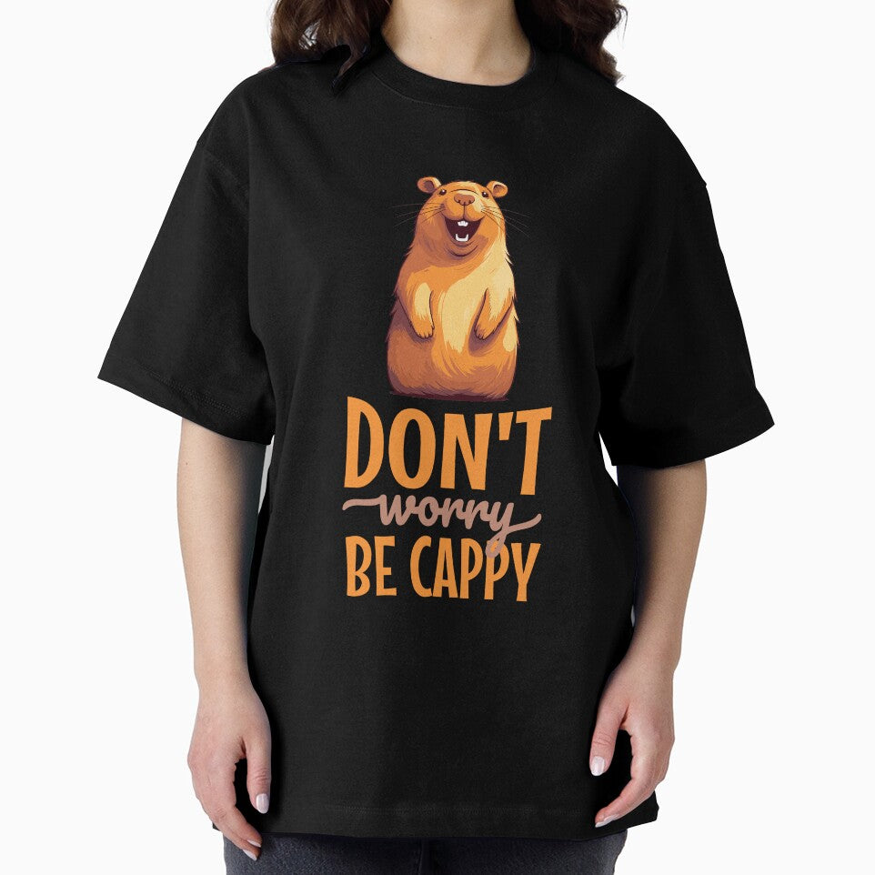 Don't Worry, Be Cappy - Smiling Cartoon Capybara Design for Positive Vibes by Sir Meow Meow