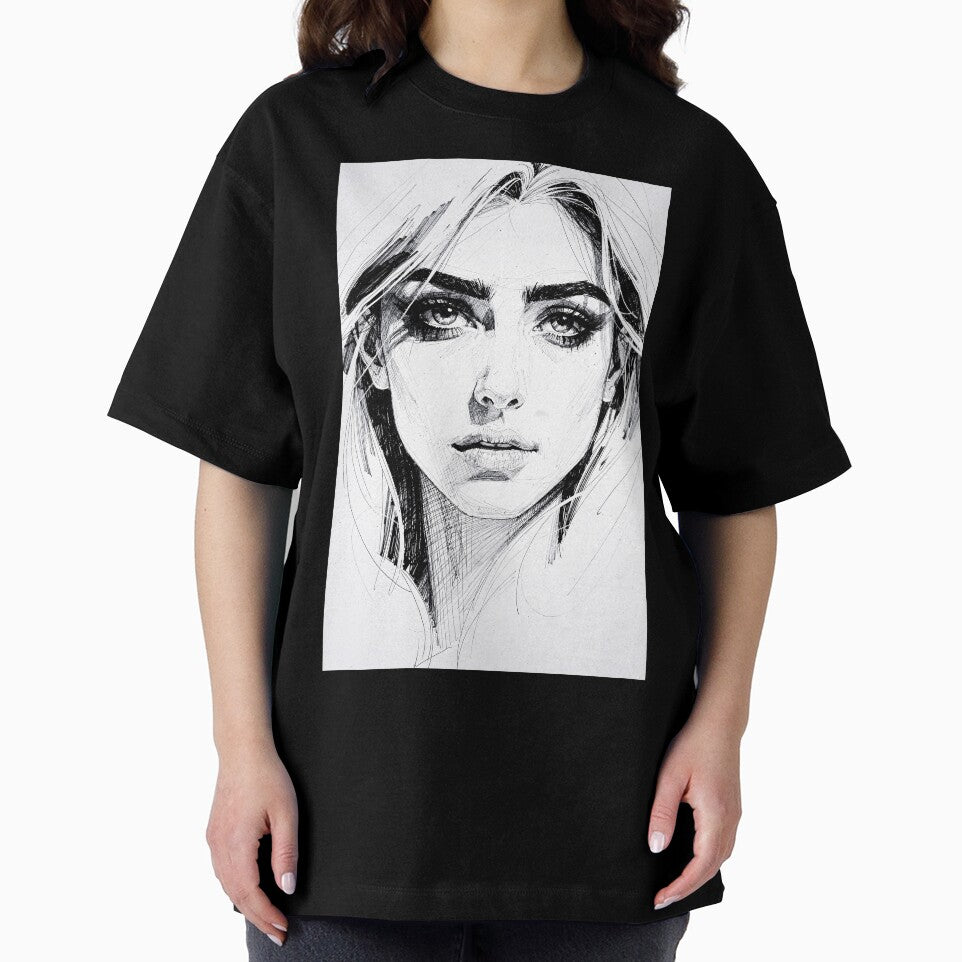 Pencil Line Drawing Female Portrait 2 by Yontartov