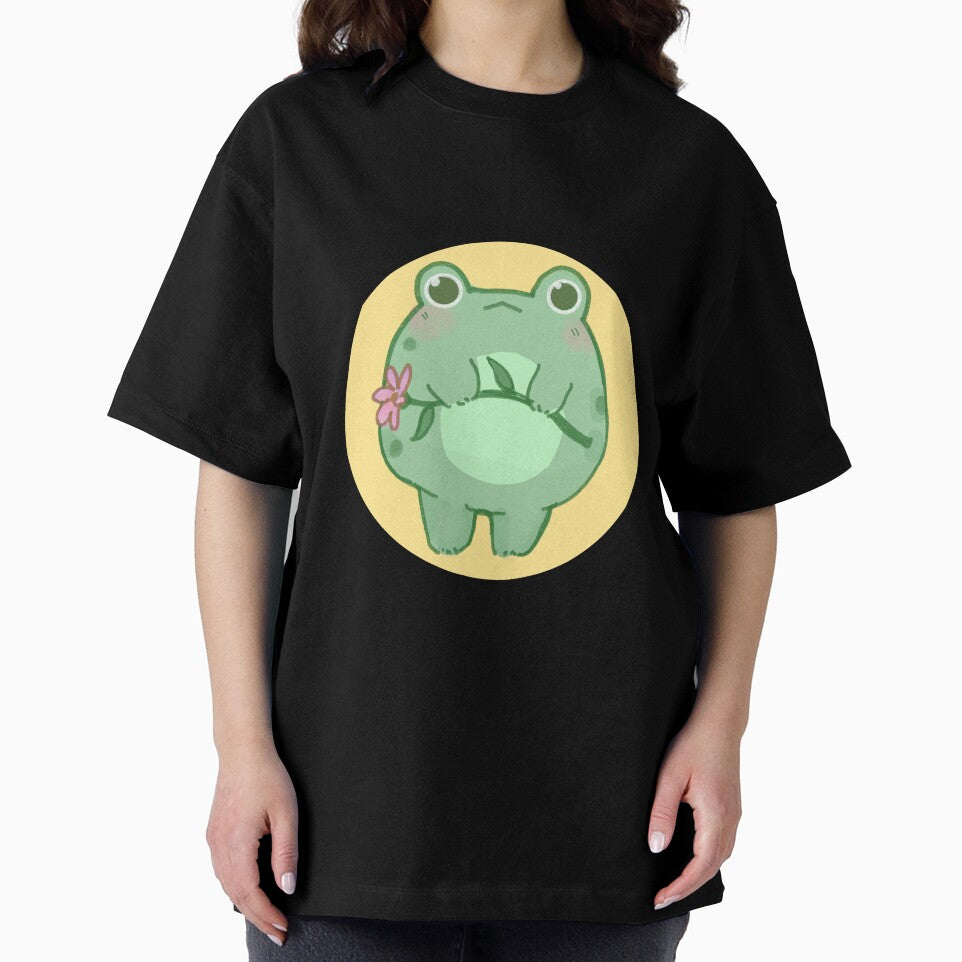 Cute Frog Holding Flower With Yellow Background by SolarClover