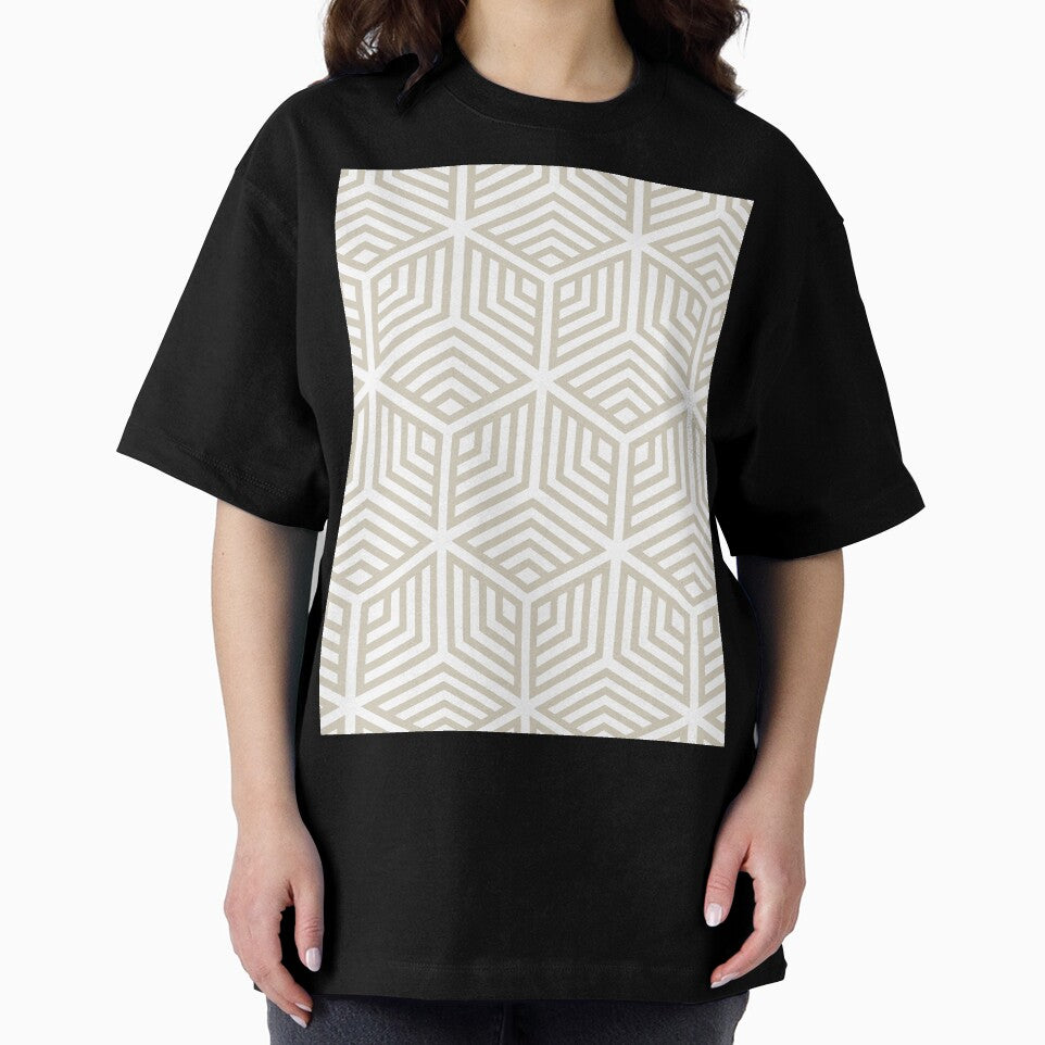 Tan and White Striped Cube Geometric Pattern Pairs DE 2022 Popular Color Doric White DET641 by ColorOfTheYears