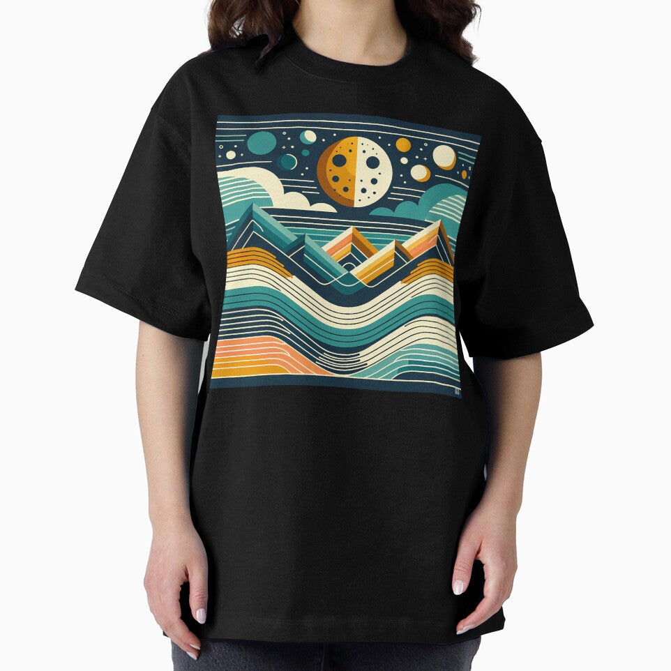 Geometric Moon Over Layered Mountains by InkSmithery