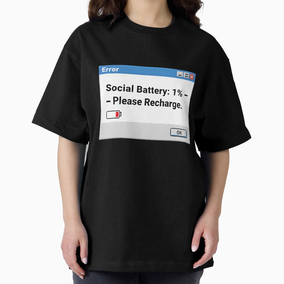 Social Battery 1% – Retro Windows Error Message | Introvert Sticker by MAEshopstore