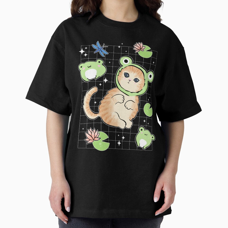 Kawaii Toads and Cat in Frog Hat: Retro 90s Cottagecore Aesthetic with a Funny Kitten in Frog Costume by MinistryOfFrogs